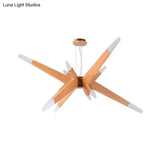Modernist Wood Sputnik Chandelier With 12 Led Lights - Perfect For Bedroom Suspension