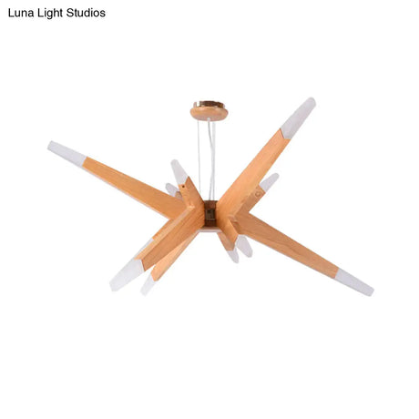Modernist Wood Sputnik Chandelier With 12 Led Lights - Perfect For Bedroom Suspension