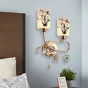 Modernistic 2-Bulb Gold Cylinder Wall Lamp With Pull Chain And Painted Glass Shade Brilliant