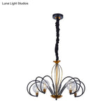 Modo Ceiling Chandelier: Black-Gold Simplicity Clear Glass 5/8 Bulbs Arched Arm Pendant Light