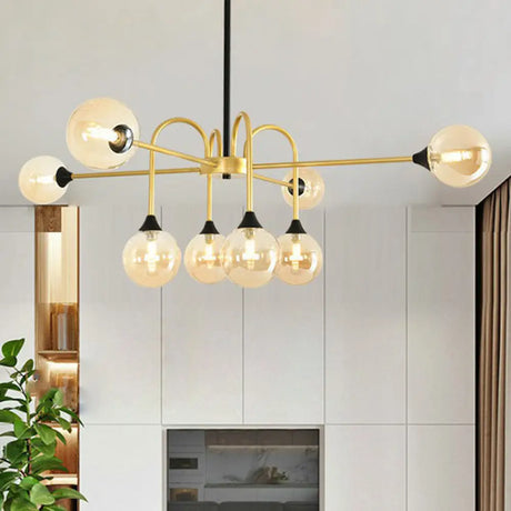 Modo Glass Suspension Light - Nordic 8-Head Chandelier in Gold Finish for Dining Room Gold / Cognac