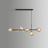 Modo Island Glass 5-Light Pendant Light For Restaurants Black / Amber Bird