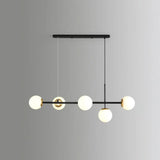 Modo Island Glass 5-Light Pendant Light For Restaurants Black / Milk White Globe