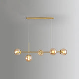 Modo Island Glass 5-Light Pendant Light For Restaurants Gold / Amber Globe