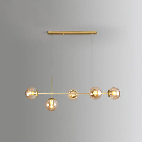 Modo Island Glass 5-Light Pendant Light For Restaurants Gold / Amber Globe