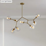 Molecular Chandelier: Brass Finish Postmodern Metal & Ball Glass Shade