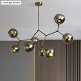 Molecular Chandelier: Brass Finish Postmodern Metal & Ball Glass Shade