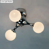 Molecular Nordic Style Semi Flush Light - Frosted Glass 3 Lights Chrome/White Ceiling Mounted