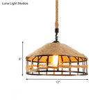 Mongolian Yurts Vintage Rope Pendant Light Fixture - Beige With Wire Cage (12/16/19.5 W)