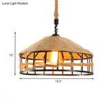Mongolian Yurts Vintage Rope Pendant Light Fixture - Beige With Wire Cage (12/16/19.5 W)