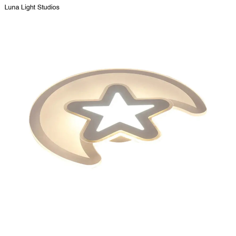 Moon And Star Led Ceiling Light With Modern White Finish - Perfect For Kid’s Bedroom