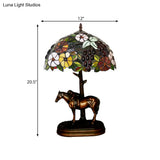Morning Glory Stained Art Glass Tiffany Table Lamp With Horse Decor - Single Light Coffee Finish