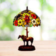 Morning Glory Stained Art Glass Tiffany Table Lamp With Horse Decor - Single Light Coffee Finish