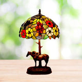Morning Glory Stained Art Glass Tiffany Table Lamp With Horse Decor - Single Light Coffee Finish