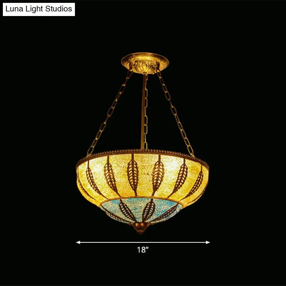 Moroccan 3-Headed Yellow Metallic Bowl Ceiling Chandelier For Restaurants