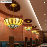 Moroccan 3-Headed Yellow Metallic Bowl Ceiling Chandelier For Restaurants