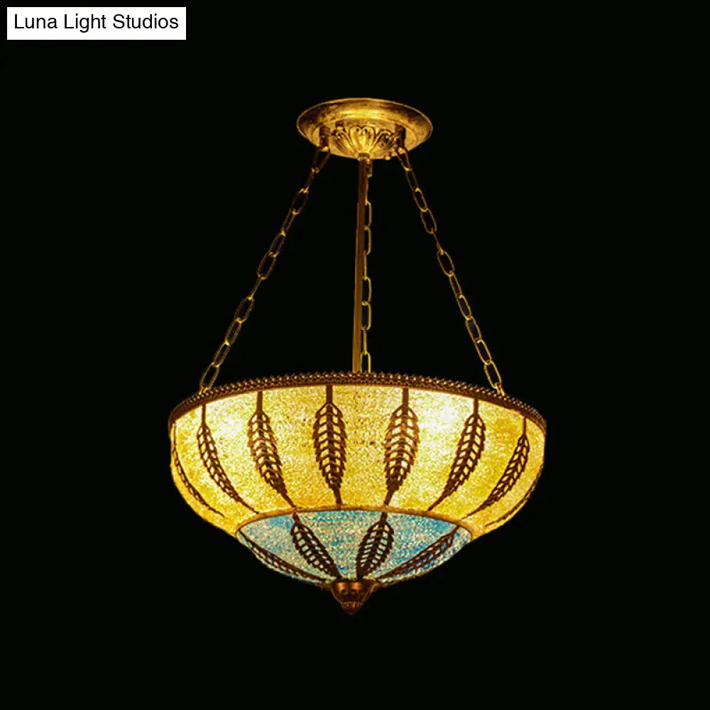 Moroccan 3-Headed Yellow Metallic Bowl Ceiling Chandelier For Restaurants
