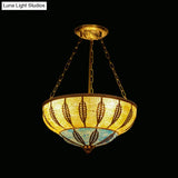 Moroccan 3-Headed Yellow Metallic Bowl Ceiling Chandelier For Restaurants