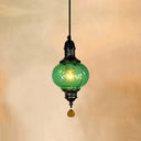 Moroccan Oval Textured Glass Pendant Light - Vibrant Red/Blue/Green Ideal For Restaurants Green