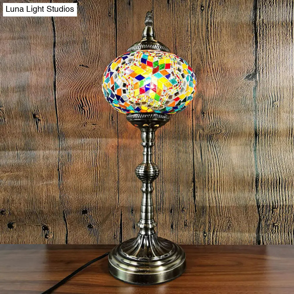 Moroccan Stained Glass Bronze Table Light: Spherical Task Lighting For Restaurants