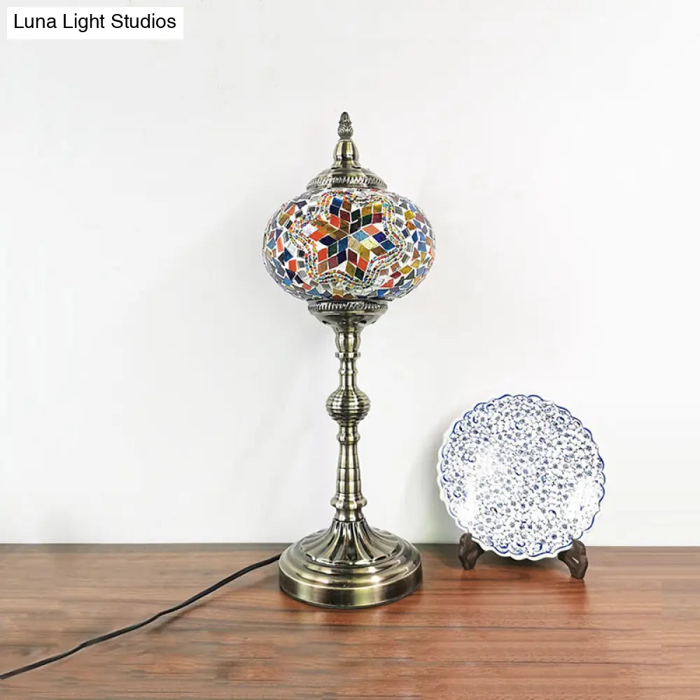 Moroccan Stained Glass Bronze Table Light: Spherical Task Lighting For Restaurants