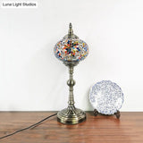 Moroccan Stained Glass Bronze Table Light: Spherical Task Lighting For Restaurants