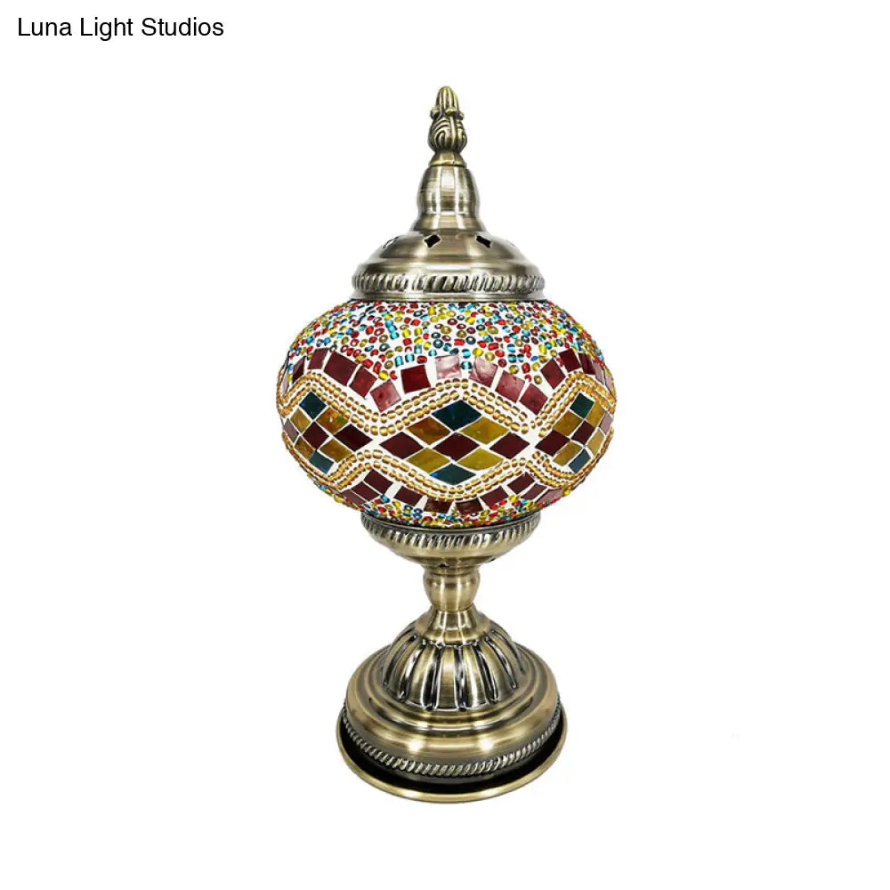 Moroccan Stained Glass Desk Lamp With Bronze Finish - Elegant 1-Light Table Light For Bedroom