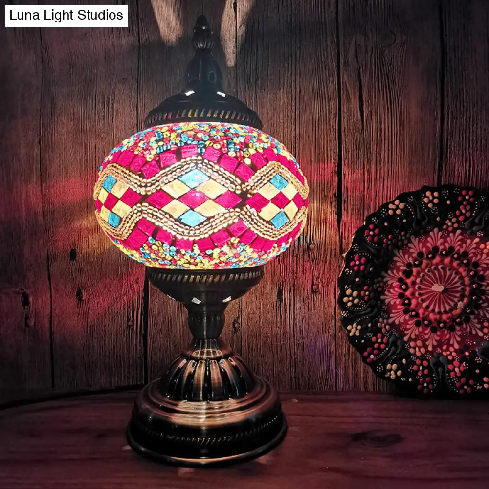 Moroccan Stained Glass Desk Lamp With Bronze Finish - Elegant 1-Light Table Light For Bedroom