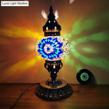 Moroccan-Style Stained Glass Night Light Sphere Table Lamp With Metal Base