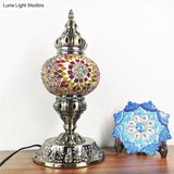Moroccan-Style Stained Glass Night Light Sphere Table Lamp With Metal Base