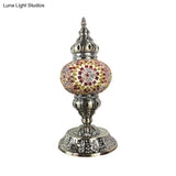 Moroccan-Style Stained Glass Night Light Sphere Table Lamp With Metal Base
