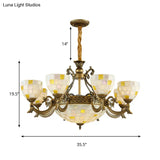 Mosaic Design Tiffany Chandelier With 6/8 Lights In Aged Brass And White Glass Pendant