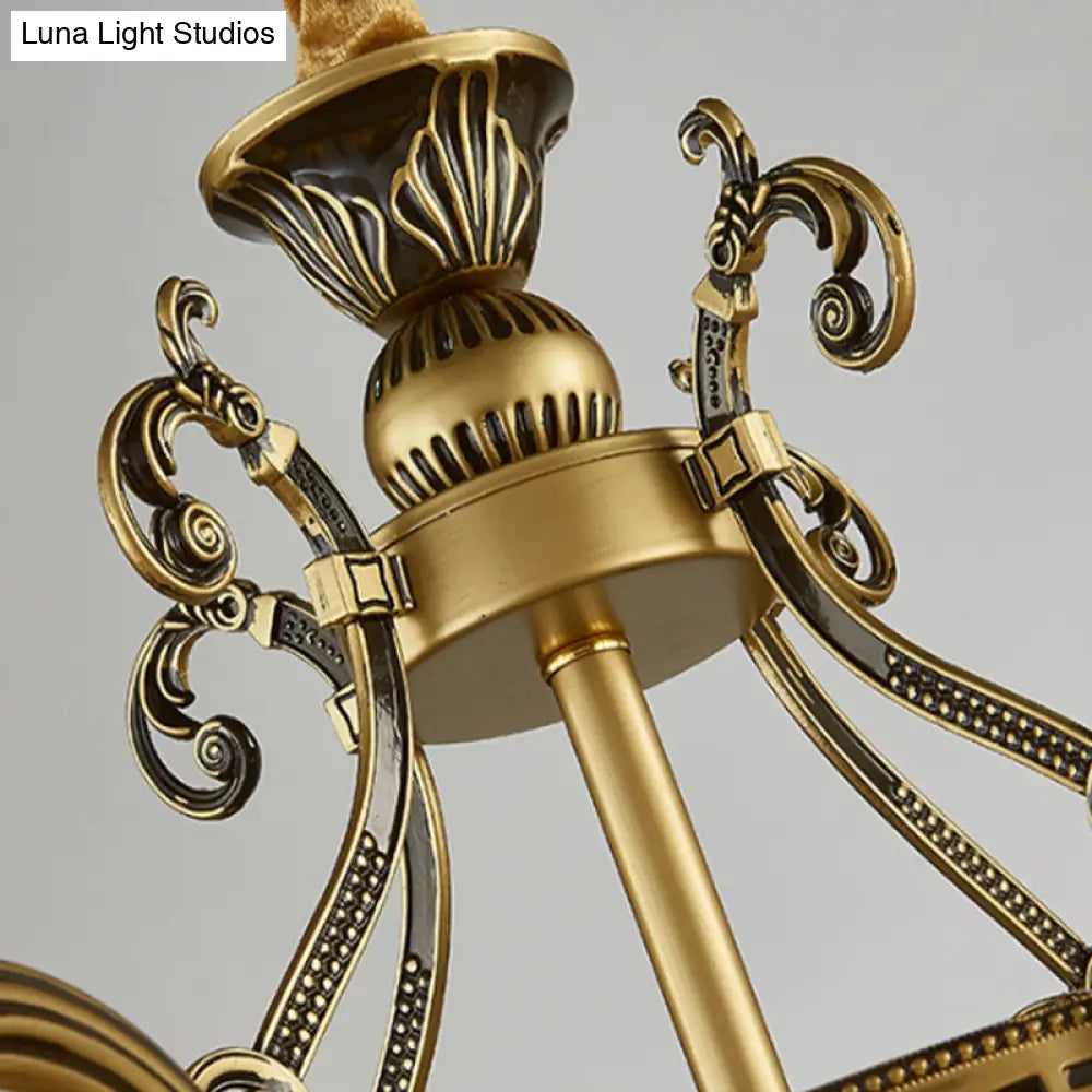 Mosaic Design Tiffany Chandelier With 6/8 Lights In Aged Brass And White Glass Pendant