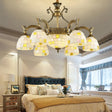 Mosaic Design Tiffany Chandelier With 6/8 Lights In Aged Brass And White Glass Pendant 6 /
