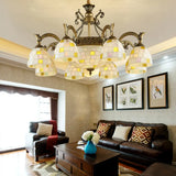 Mosaic Design Tiffany Chandelier With 6/8 Lights In Aged Brass And White Glass Pendant 8 /
