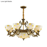 Mosaic Design Tiffany Chandelier With 6/8 Lights In Aged Brass And White Glass Pendant