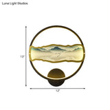 Mountain Patterned Led Wall Light In Asia Style - Black & Circular With Warm/White