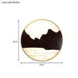 Mountain Silhouette Led Wall Mural Light: Asian-Inspired Wooden Black Sconce For Tearoom