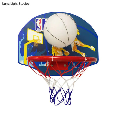 Multi-Color Sports Wall Lamp: Basketball Hoop Glass Sconce Light For Boys Bedroom