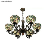 Multicolor Tiffany Style Chandelier For Dining Room: 6-Light Art Glass Pendant Ceiling Lamp With