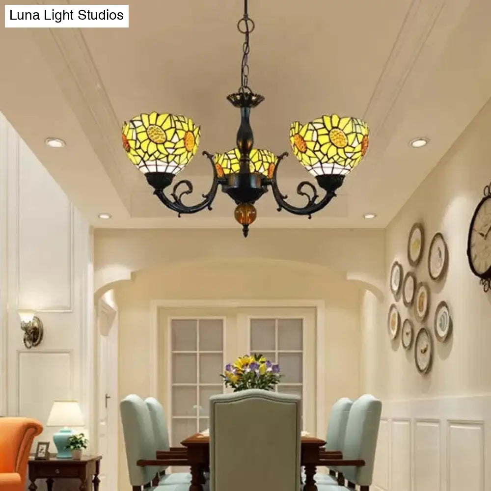 Multicolor Tiffany Style Chandelier For Dining Room: 6-Light Art Glass Pendant Ceiling Lamp With