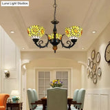 Multicolor Tiffany Style Chandelier For Dining Room: 6-Light Art Glass Pendant Ceiling Lamp With