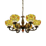 Multicolor Tiffany Style Chandelier For Dining Room: 6-Light Art Glass Pendant Ceiling Lamp With