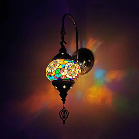 Multicolored Stained Glass Wall Sconce Light - Decorative Globe Fixture In Yellow/Green/Gold Yellow