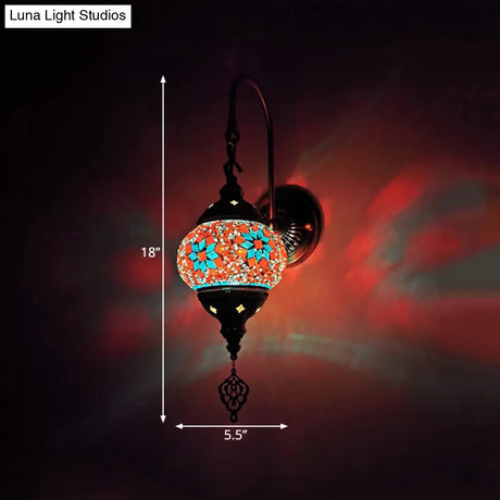 Multicolored Stained Glass Wall Sconce Light - Decorative Globe Fixture In Yellow/Green/Gold
