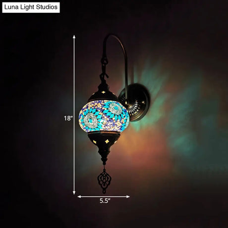 Multicolored Stained Glass Wall Sconce Light - Decorative Globe Fixture In Yellow/Green/Gold