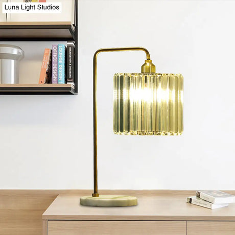 Muscida - Clear Drum Shade Night Table Light Simplicity Faceted Crystal 1 Bedroom Nightstand Lamp