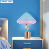Mushroom Desk Light - Modernist Pink And Blue Glass Bedroom Night Table Lamp