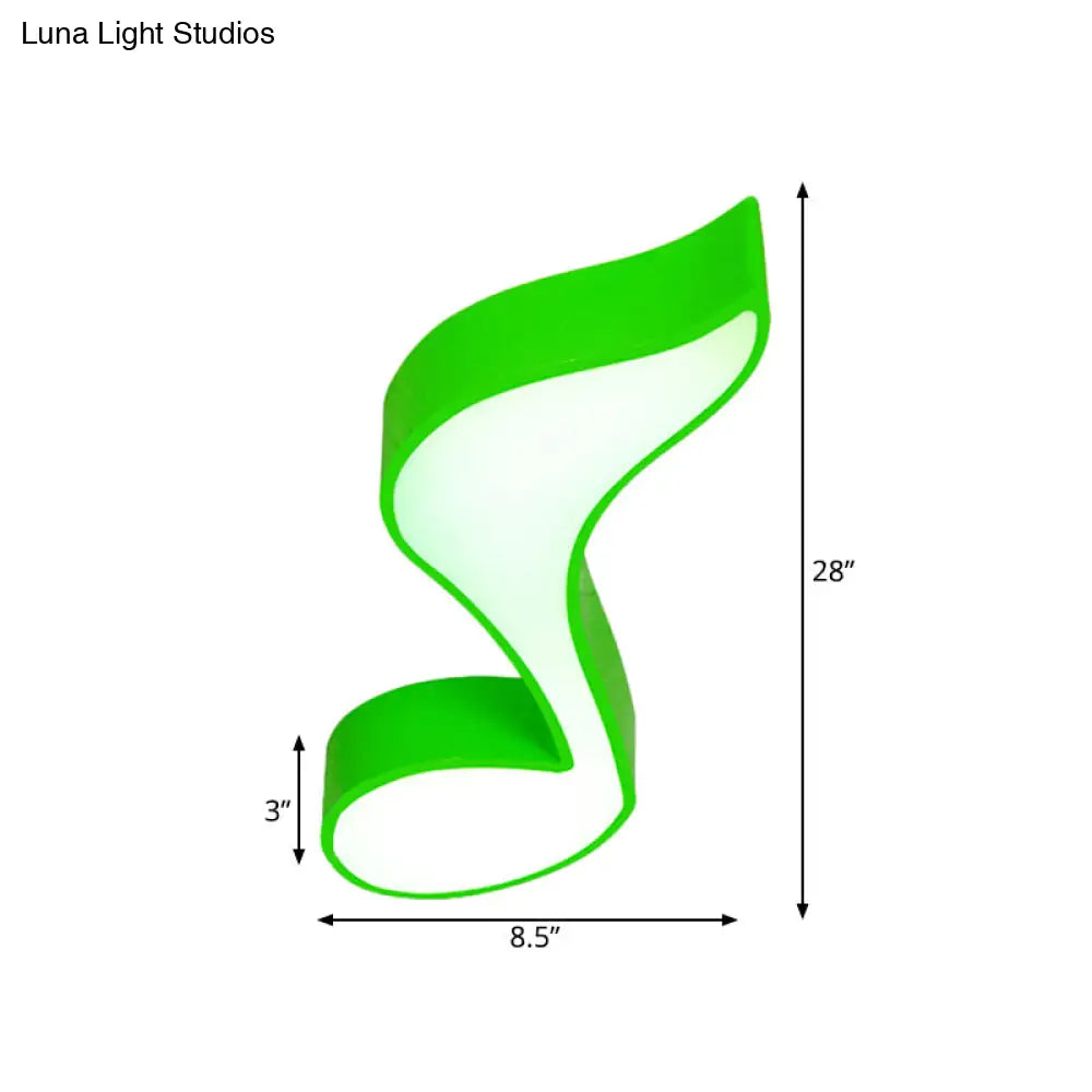 Musical Note Led Ceiling Lamp In Red/Green/Yellow For Kindergarten