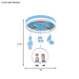 Musical Note Led Ceiling Light With Adorable Boy And Girl Resin Figures - Blue Acrylic Flush Mount